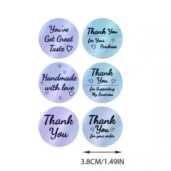 50 Silver Metallic Holographic Thank You Round Business Stickers 1-1/2” - Picture 5 of 8